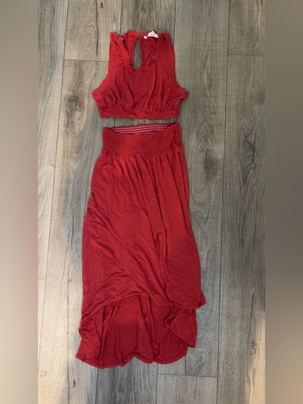 Free People Beach: Red Two-Piece Skirt Set- size medium ( great stretch)